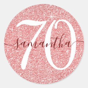 Dark Red Faux Glitter Personalised 70 Classic Round Sticker
