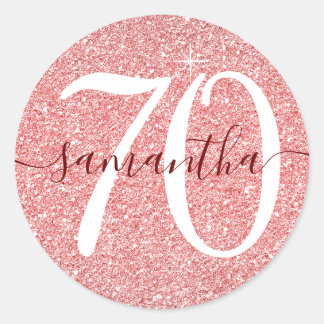 Dark Red Faux Glitter Personalised 70 Classic Round Sticker