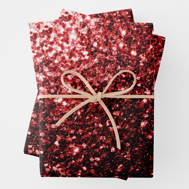 Dark red faux glitter sparkles bling wrapping paper sheet (In situ)