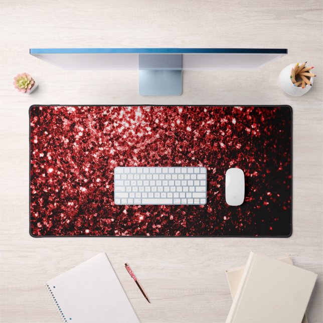 Dark red faux glitter sparkles desk mat (Office 1)