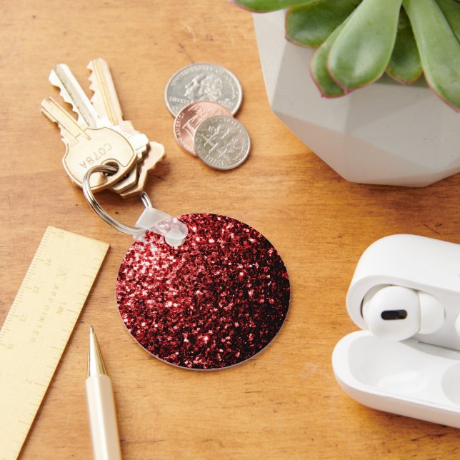 Dark Red faux Glitter sparkles Glamor Key Ring (Desk)