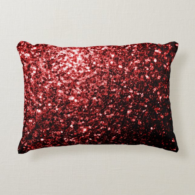 Dark Red faux Glitter sparkles Glamour Decorative Cushion (Front)