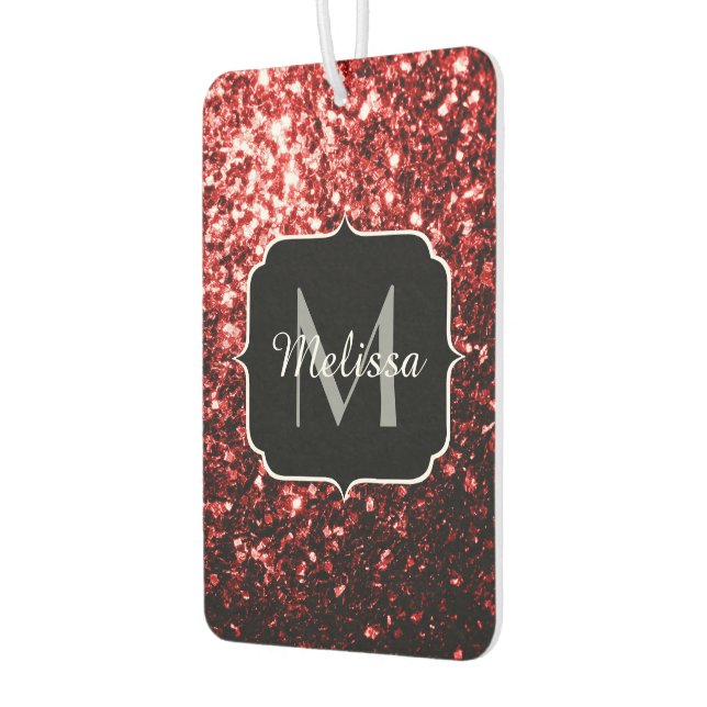 Dark Red faux Glitter sparkles Glamour Monogram Car Air Freshener (Left)