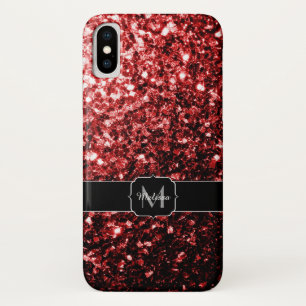 Dark Red faux Glitter sparkles Glamour Monogram iPhone X Case