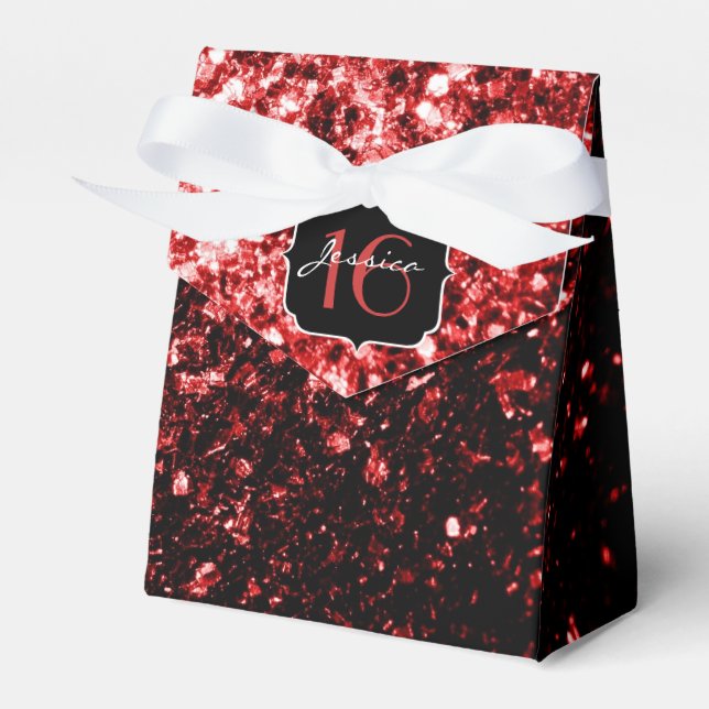 Dark Red faux Glitter sparkles Glamour Sweet 16 Favour Box (Front Side)
