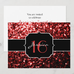 Dark Red faux Glitter sparkles Glamour Sweet 16 Invitation