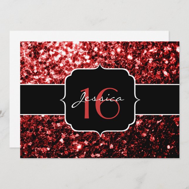 Dark Red faux Glitter sparkles Glamour Sweet 16 Invitation (Front/Back)