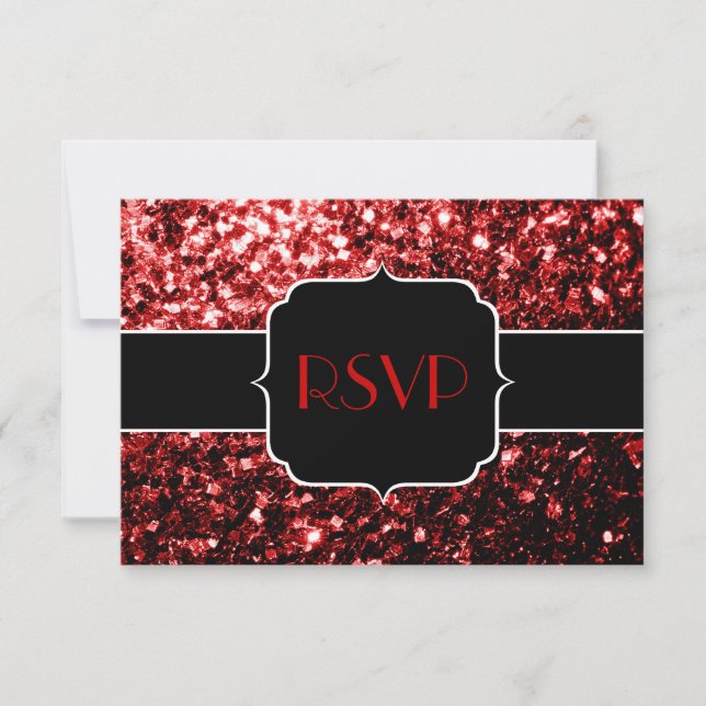 Dark Red faux Glitter sparkles Glamour Sweet 16 RSVP Card (Front)
