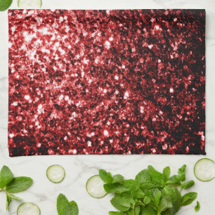 Dark Red faux Glitter sparkles Glamour Tea Towel