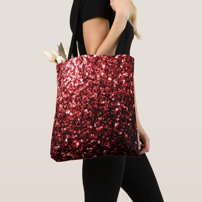 Dark Red faux Glitter sparkles Glamour Tote Bag (Close Up)