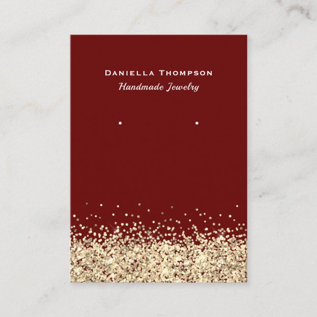 Dark Red Faux Gold Glitter Jewellery Earring Displ Business Card (Front)