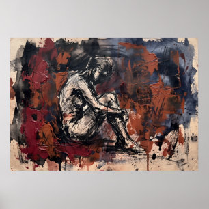 Dark Red Figurative Wall Art Poster