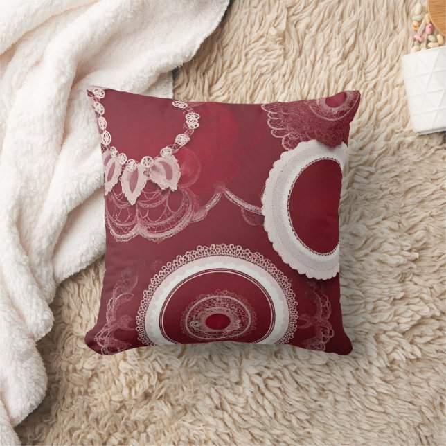 Dark Red Floral AI art  Cushion (Blanket)
