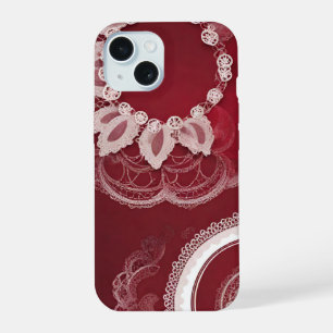 Dark Red Floral AI art iPhone 15 Case