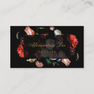 Dark Red Floral Black Business Card Wedding