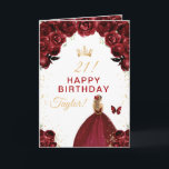 Dark Red Floral Blonde Hair Girl Happy Birthday Card<br><div class="desc">This elegant and glamourous birthday card can be personalised with a name or title such as daughter, granddaughter, niece, friend etc. The design features a beautiful princess with blonde hair in a burgundy red ball gown. The text combines handwritten script and modern sans serif fonts for a classy and sophisticated...</div>