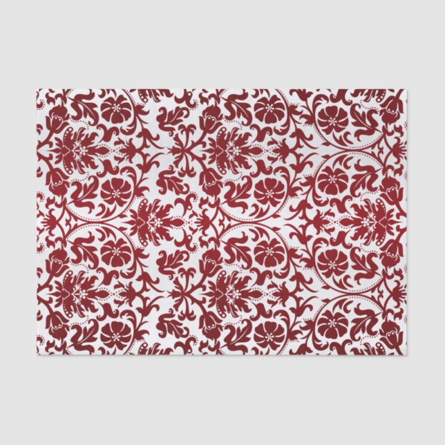 Dark Red Floral Damask Tissue Paper (Front)