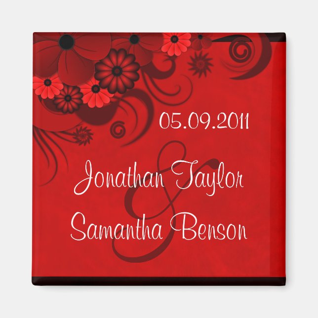 Dark Red Floral Gothic Save The Date Fridge Magnet (Front)