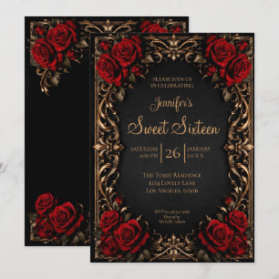 Dark Red floral Gothic Sweet 16 Invitation