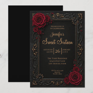 Dark Red floral Gothic Sweet 16 Invitation