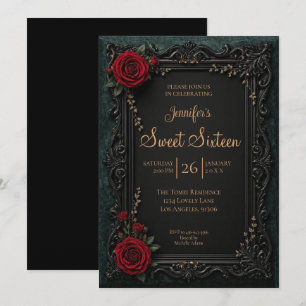 Dark Red floral Gothic Sweet 16 Invitation