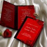 Dark Red Floral Gothic Wedding Program Templates<br><div class="desc">© Sunny Mars Designs - Floral Hibiscus: Dark Red on Red Bi-Fold Wedding Programs - Modern, trendy, stylish customisable custom printed bi-fold wedding program template with dark red, crimson, burgundy, ruby or maroon swirly tropical hibiscus floral design against a bright red background. Fold this program in half to make it...</div>