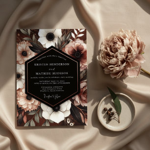 Dark Red Floral Moody Romance Wedding Invitation