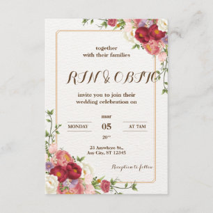 Dark Red Flower Wedding  gold foil invatation Enclosure Card