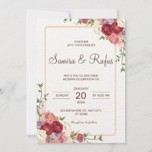 Dark Red Flower Wedding Invitation