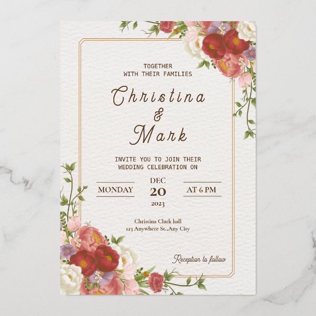 Dark red flowers. Floral Simple Wedding (Front)