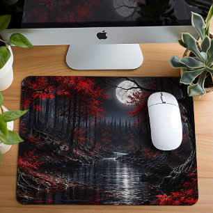 Dark Red Forest Fantasy Mouse Mat