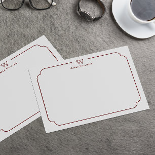 Dark Red Formal Chic Family Monogram Ornate Frame Card