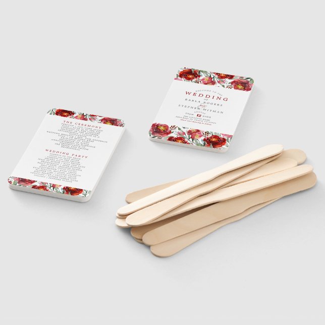 Dark-Red Garden Flowers Hand Fan (Non-assembled)