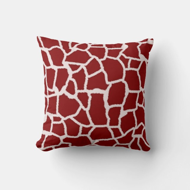 Dark Red Giraffe Animal Print Cushion (Front)