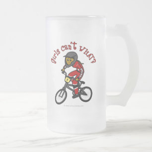 Dark Red Girls BMX Frosted Glass Beer Mug