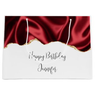 Dark Red Glam Wavy Satin Abstract Design Birthday Large Gift Bag