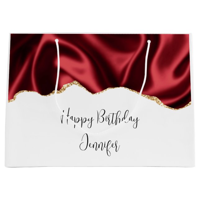 Dark Red Glam Wavy Satin Abstract Design Birthday Large Gift Bag (Front)