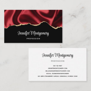 Dark Red Glam Wavy Satin Abstract Design Business Card