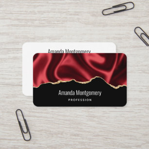 Dark Red Glam Wavy Satin Abstract Design Business Card