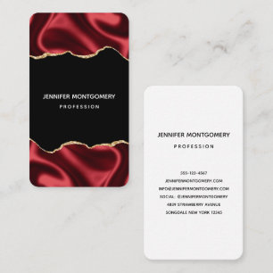 Dark Red Glam Wavy Satin Abstract Design Business Card