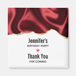 Dark Red Glam Wavy Satin Abstract Design Event Magnet