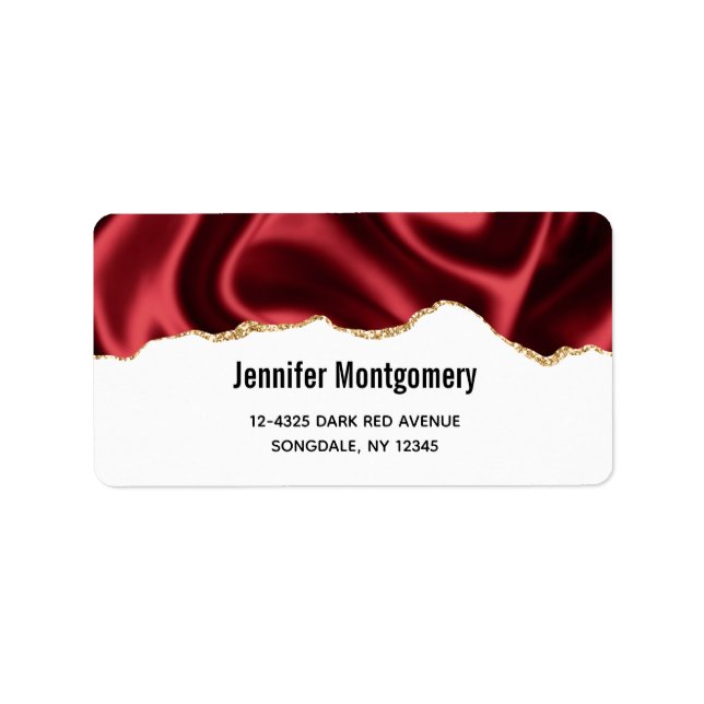 Dark Red Glam Wavy Satin Abstract Design Label (Front)
