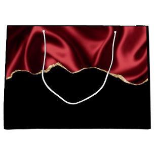 Dark Red Glam Wavy Satin Abstract Design Large Gift Bag