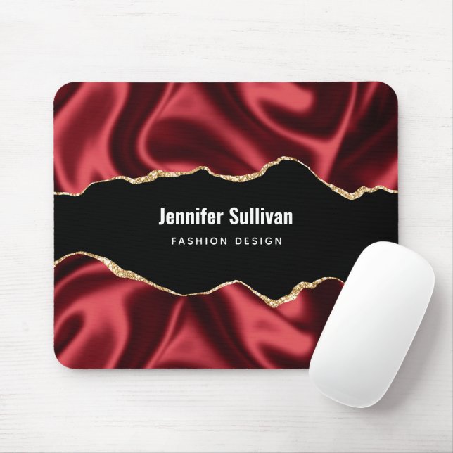Dark Red Glam Wavy Satin Abstract Design Mouse Mat (With Mouse)