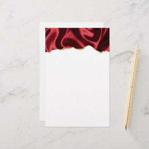 Dark Red Glam Wavy Satin Abstract Design Stationery