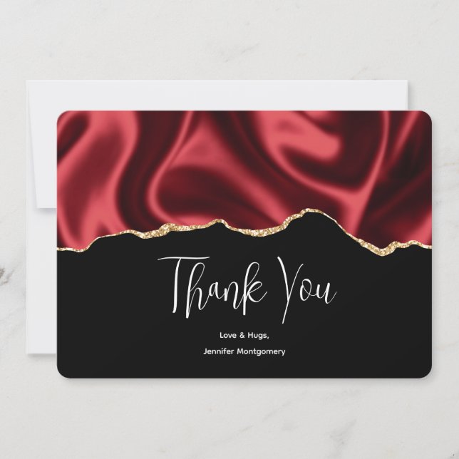 Dark Red Glam Wavy Satin Abstract Design Thank You (Front)