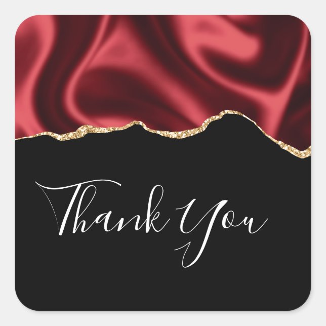 Dark Red Glam Wavy Satin Abstract Design Thank You Square Sticker (Front)