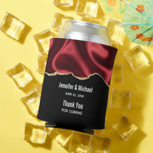 Dark Red Glam Wavy Satin Abstract Design Wedding - Can Cooler