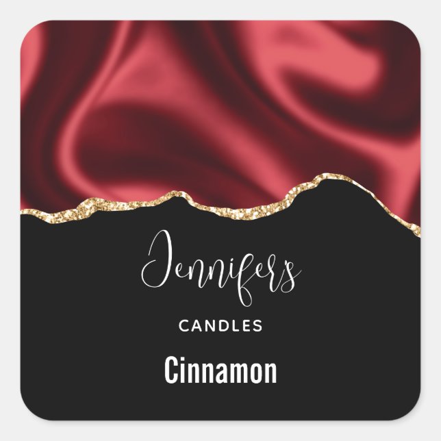 Dark Red Glam Wavy Satin Design - Candle Business Square Sticker (Front)
