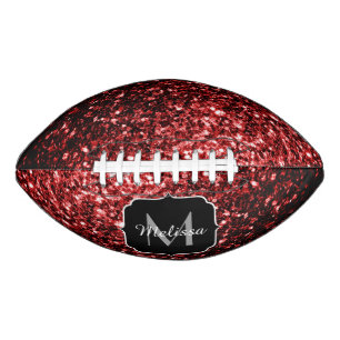 Dark red glitter sparkle bling Monogram name American Football
